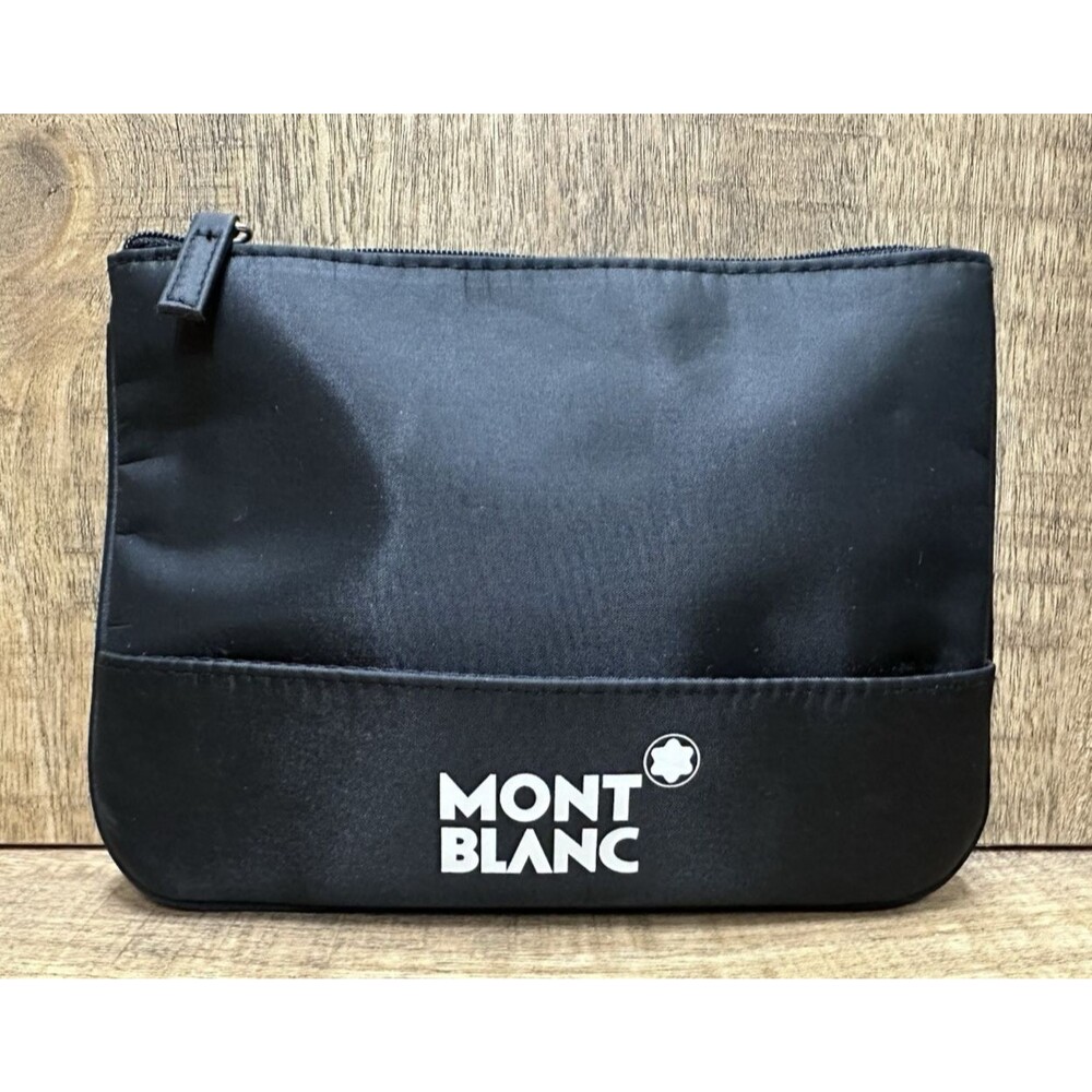 Mont Blanc cosmetic make-up zip nylon black lined pouch 5.5” X 7.5”